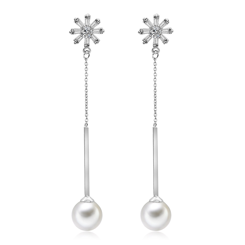 CZ Simulated Pearl Dangle Earrings